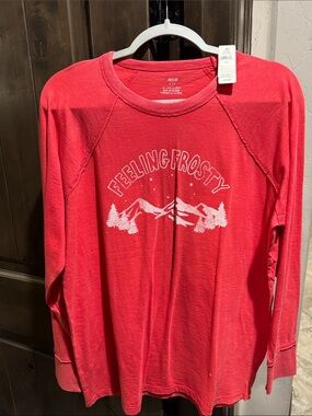 aerie Red "Feeling Frosty" Long Sleeve Tee